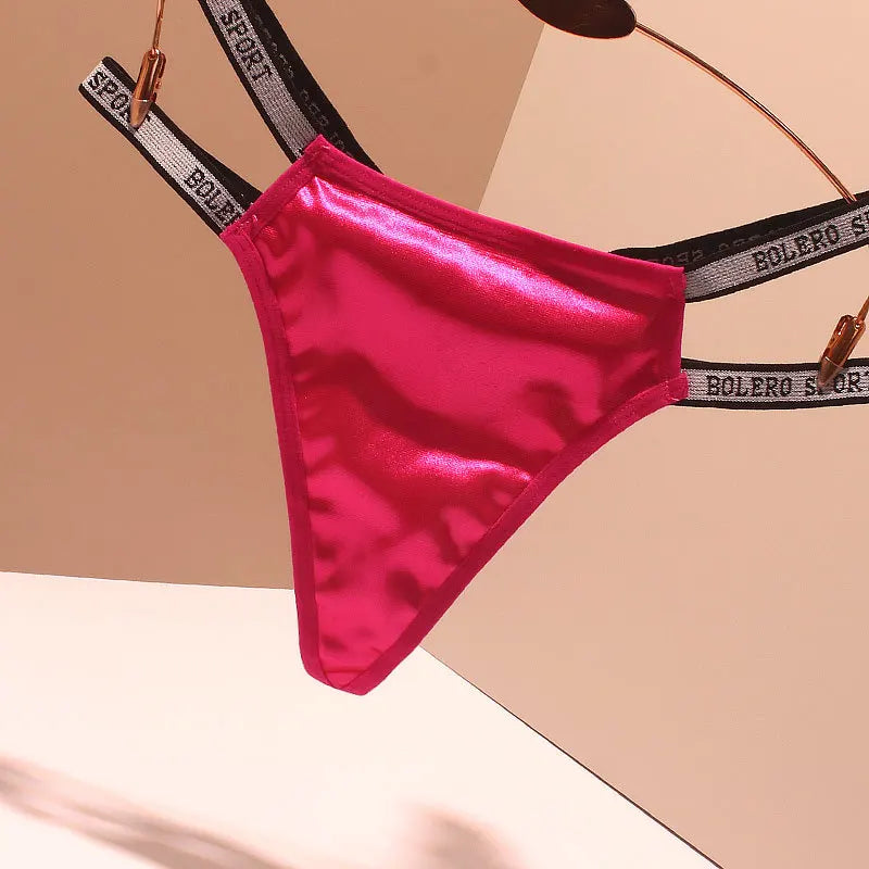 Satin Women Sexy Panties Double Thin Strap G-String Patchwork Micro Thong Sexy Lingerie High-Rise Underpant женское нижнее белье