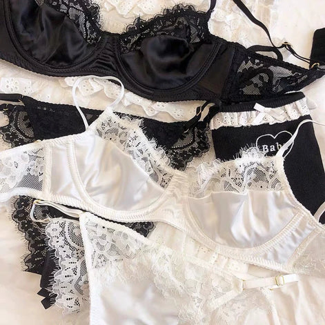 Sexy Underwear Set Women Satin Comfort Ultra-thin Large Breast Soft Steel Ring Supporting Secondary Breasts Anti-sagging Bra Set