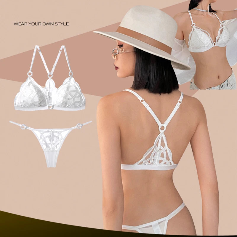 French Sexy Lingerie Set Women Ultra Thin Lace Breathable Bra Set Summer Soft Cup Comfort Underwear Bralette and Panties Thong