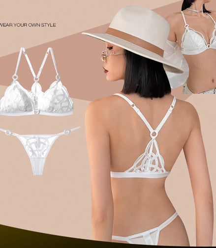 French Sexy Lingerie Set Women Ultra Thin Lace Breathable Bra Set Summer Soft Cup Comfort Underwear Bralette and Panties Thong