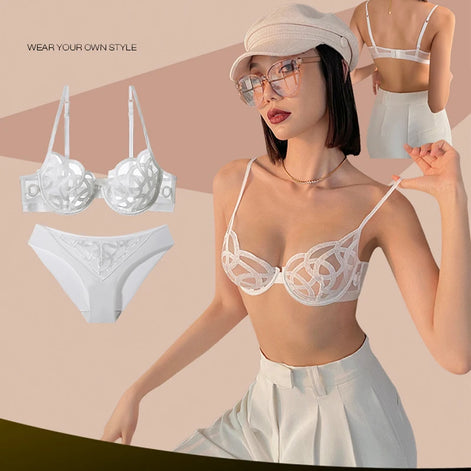 French Sexy Lingerie Set Women Ultra Thin Lace Breathable Bra Set Summer Soft Cup Comfort Underwear Bralette and Panties Thong
