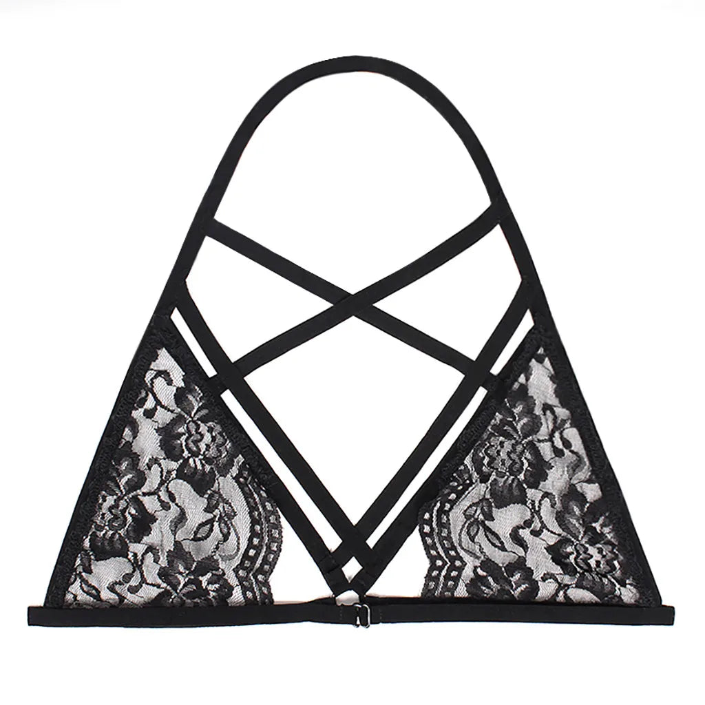 Women's Sexy Lace Strap Bra Halter Neck Crop Tops Hollow Out Sexy Lingerie For Women Temptation Bralette Breast Cutout Corsets