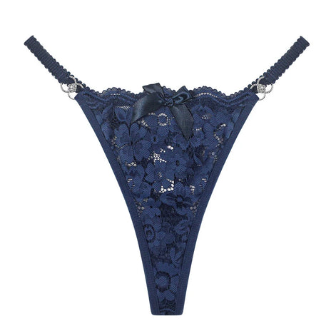 Meet’r Women Lace Panties Sexy Low Waist G String Thong Femal Metal Decoration Elasticity Lingerie Temptation T-Back Underwear