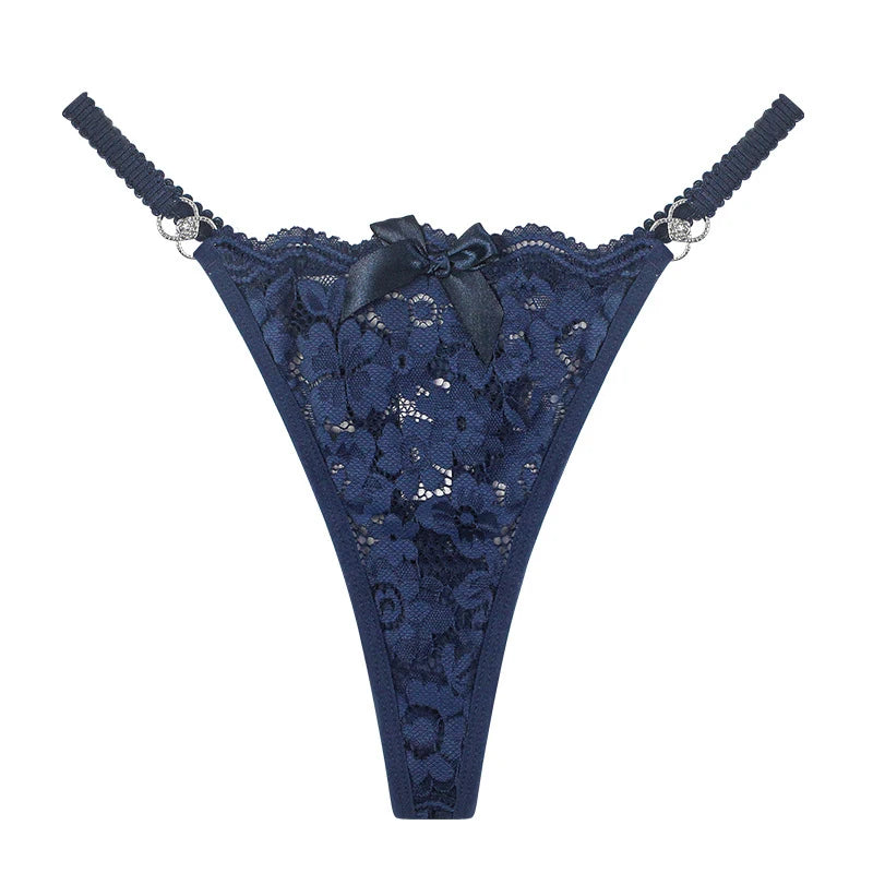 Meet’r Women Lace Panties Sexy Low Waist G String Thong Femal Metal Decoration Elasticity Lingerie Temptation T-Back Underwear