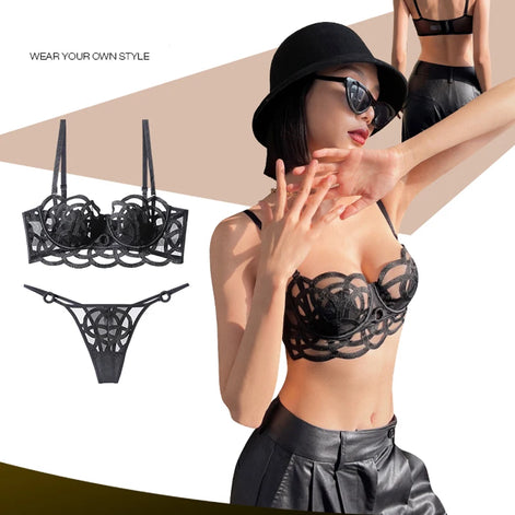 French Sexy Lingerie Set Women Ultra Thin Lace Breathable Bra Set Summer Soft Cup Comfort Underwear Bralette and Panties Thong