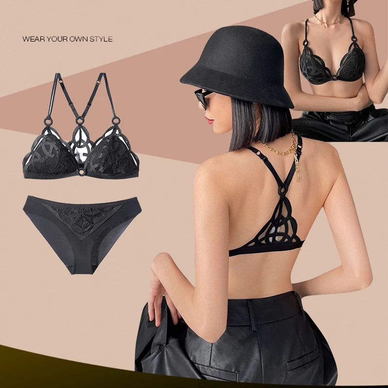 French Sexy Lingerie Set Women Ultra Thin Lace Breathable Bra Set Summer Soft Cup Comfort Underwear Bralette and Panties Thong