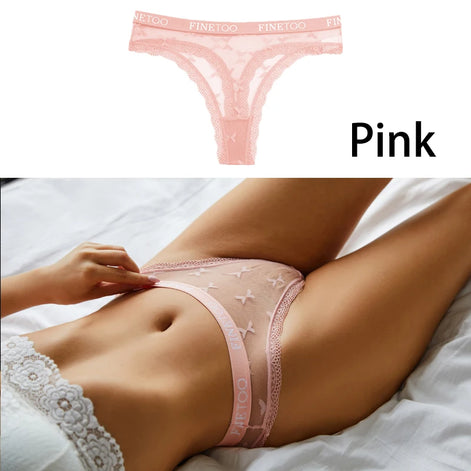 Sexy Lace Women's Thong FINETOO Perspective Thongs Women Panties Low Waist T-Back Female Underpants Soft Breathable Lingerie