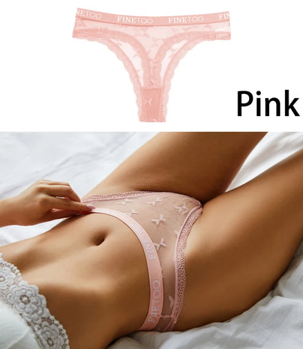 Sexy Lace Women's Thong FINETOO Perspective Thongs Women Panties Low Waist T-Back Female Underpants Soft Breathable Lingerie