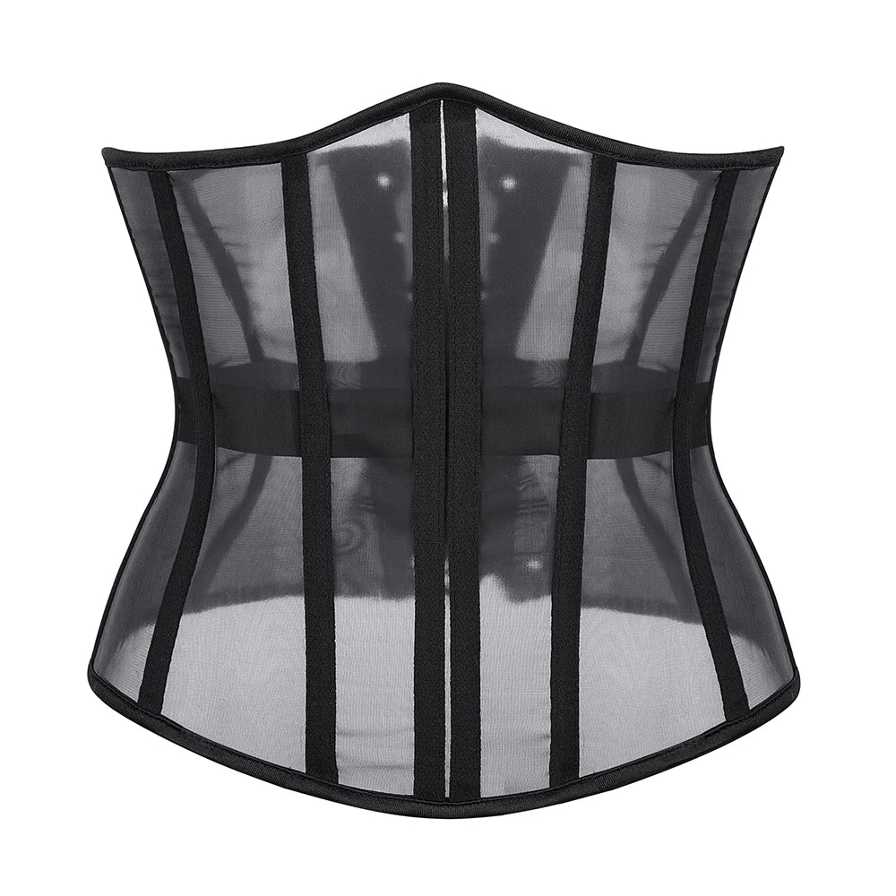 Mesh Net Transperant Corset Gothic Underbust Cupless Bustier Waist Slimming Corselet Korsett See Through Korset
