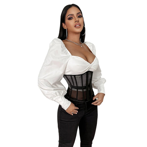 Mesh Net Transperant Corset Gothic Underbust Cupless Bustier Waist Slimming Corselet Korsett See Through Korset