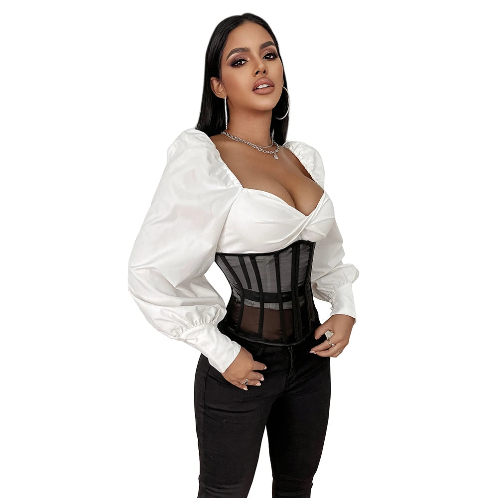 Mesh Net Transperant Corset Gothic Underbust Cupless Bustier Waist Slimming Corselet Korsett See Through Korset
