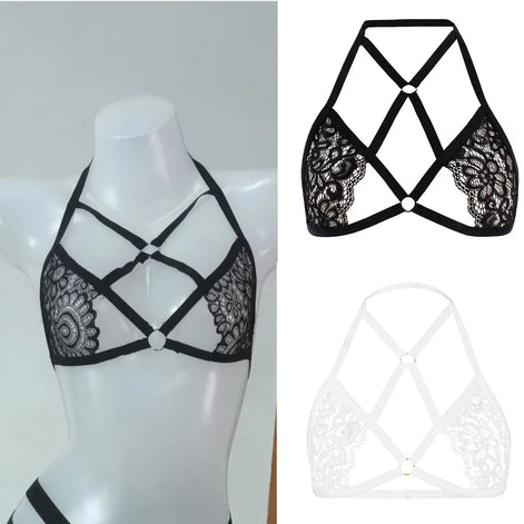 Women's Sexy Lace Strap Bra Halter Neck Crop Tops Hollow Out Sexy Lingerie For Women Temptation Bralette Breast Cutout Corsets