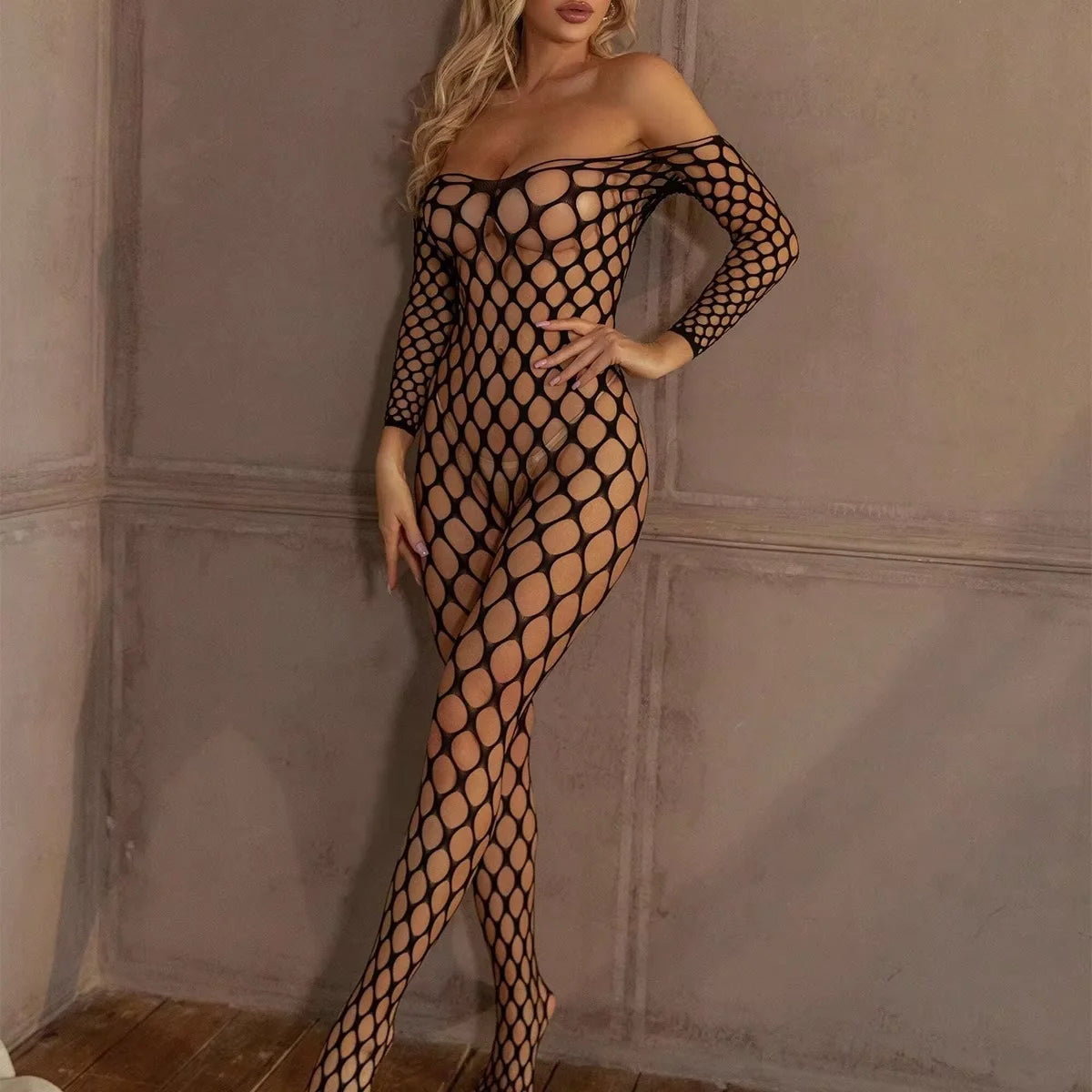 Sexy Crotchless Lingerie For Women Fishnet Teddy Bra Set Erotic Costumes Stretch Mesh Hollow Bodystockings Female Underwear Sets