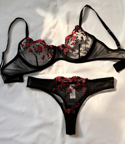 Sexy Set Womens Underwear Exotic Emotional Bra Set Embroidered Print Brassiere Lingerie Set Women's Set Push Up Thin Bralette