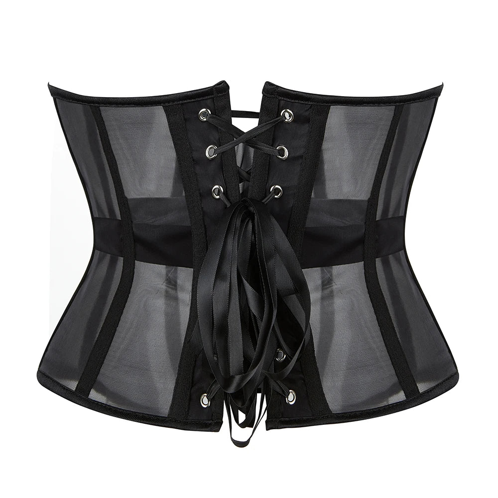 Mesh Net Transperant Corset Gothic Underbust Cupless Bustier Waist Slimming Corselet Korsett See Through Korset