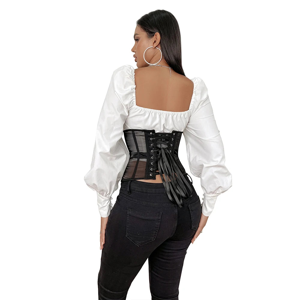 Mesh Net Transperant Corset Gothic Underbust Cupless Bustier Waist Slimming Corselet Korsett See Through Korset