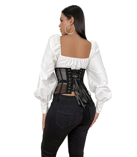 Mesh Net Transperant Corset Gothic Underbust Cupless Bustier Waist Slimming Corselet Korsett See Through Korset