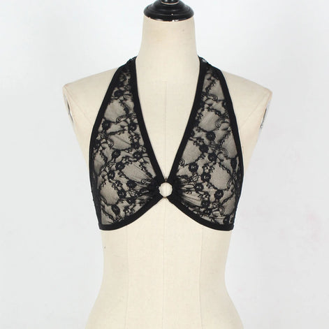 Women's Sexy Lace Strap Bra Halter Neck Crop Tops Hollow Out Sexy Lingerie For Women Temptation Bralette Breast Cutout Corsets