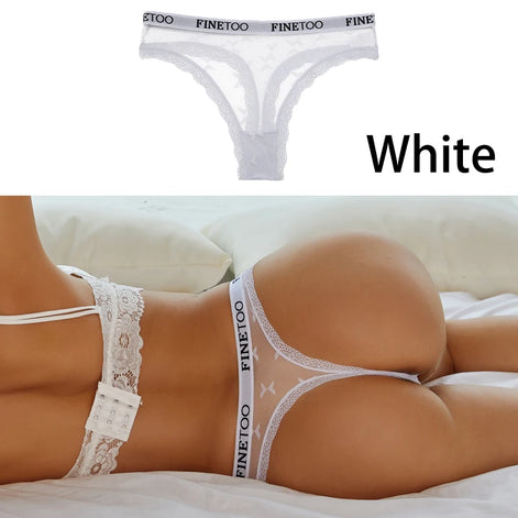 Sexy Lace Women's Thong FINETOO Perspective Thongs Women Panties Low Waist T-Back Female Underpants Soft Breathable Lingerie