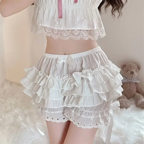 Black white pleated panties woman pumpkin cute panties bow knot lolita safety shorts vintage pants victorian bloomers