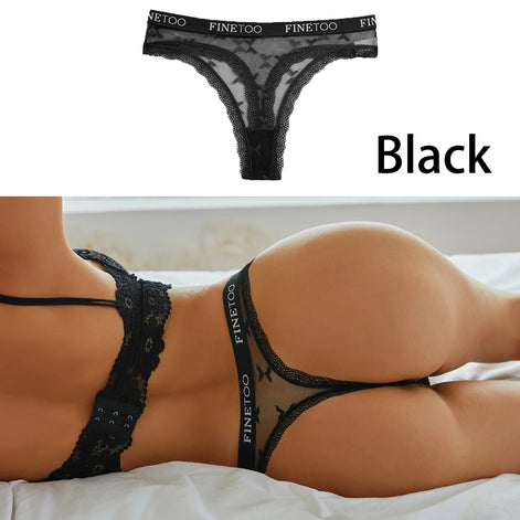 Sexy Lace Women's Thong FINETOO Perspective Thongs Women Panties Low Waist T-Back Female Underpants Soft Breathable Lingerie