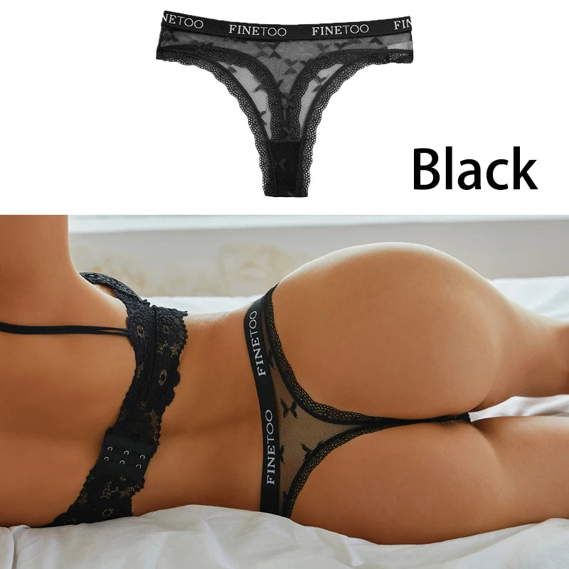 Sexy Lace Women's Thong FINETOO Perspective Thongs Women Panties Low Waist T-Back Female Underpants Soft Breathable Lingerie