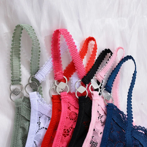 Meet’r Women Lace Panties Sexy Low Waist G String Thong Femal Metal Decoration Elasticity Lingerie Temptation T-Back Underwear