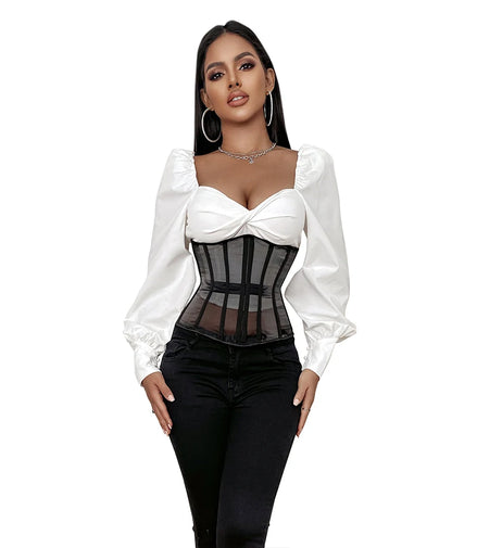 Mesh Net Transperant Corset Gothic Underbust Cupless Bustier Waist Slimming Corselet Korsett See Through Korset