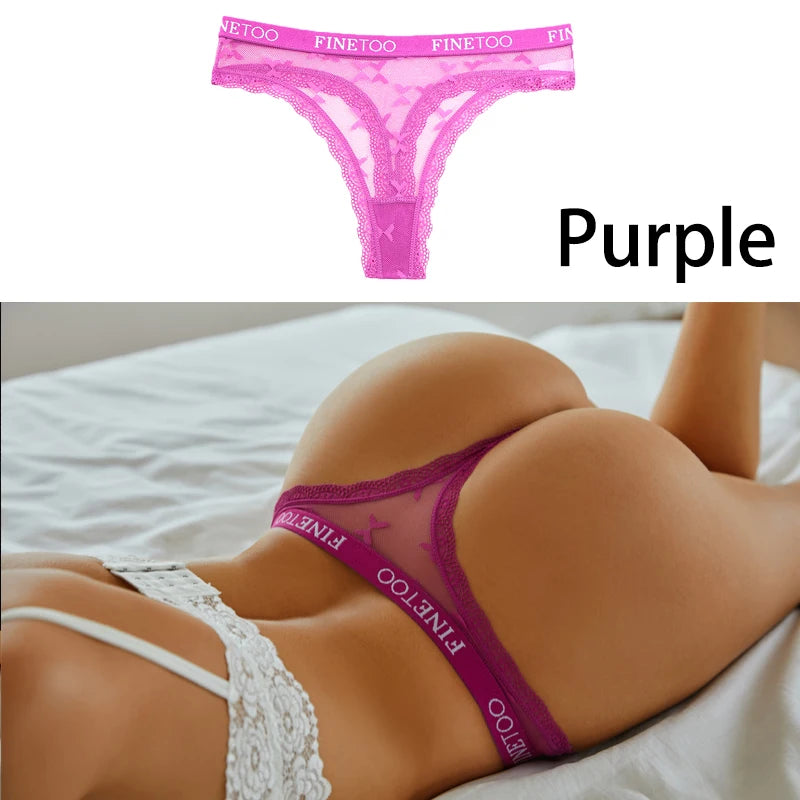 Sexy Lace Women's Thong FINETOO Perspective Thongs Women Panties Low Waist T-Back Female Underpants Soft Breathable Lingerie