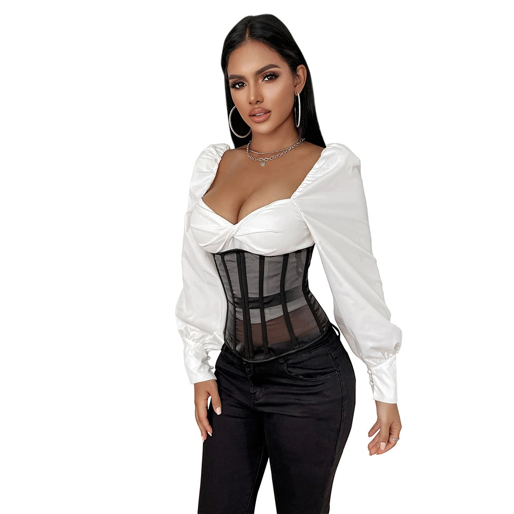 Mesh Net Transperant Corset Gothic Underbust Cupless Bustier Waist Slimming Corselet Korsett See Through Korset